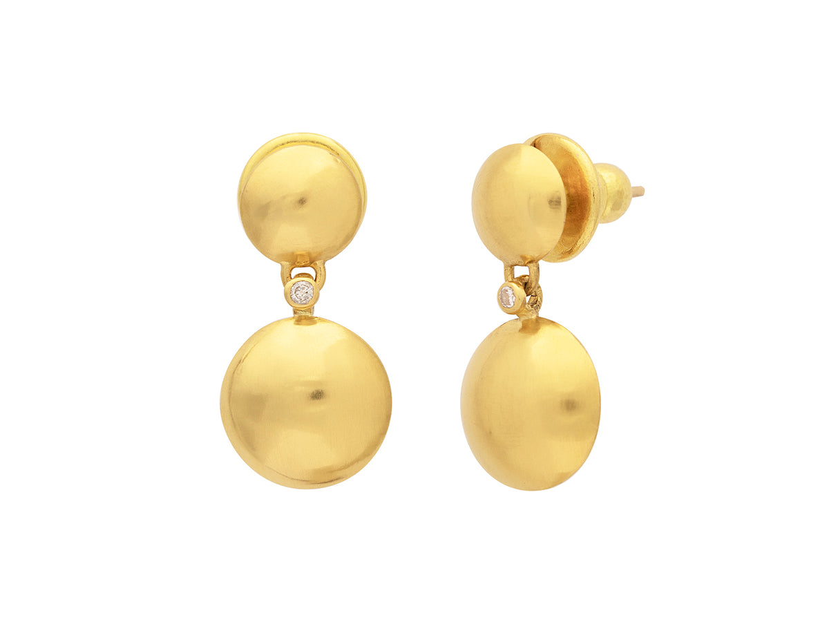 GURHAN, GURHAN Spell Gold Single Drop Earrings, 8-12mm Round Lentil Shapes, Diamond Accents