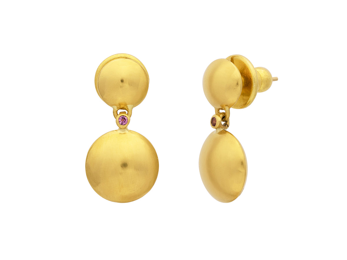 GURHAN, GURHAN Spell Gold Single Drop Earrings, 8-12mm Round Lentil Shapes, Pink Sapphire