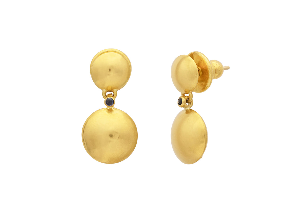 GURHAN, GURHAN Spell Gold Single Drop Earrings, 8-12mm Round Lentil Shapes, Sapphire