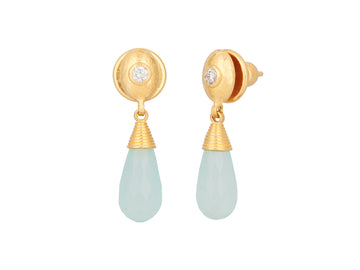 GURHAN, GURHAN Spell Gold Chalcedony Single Drop Earrings, 14x7mm Faceted Teardrop