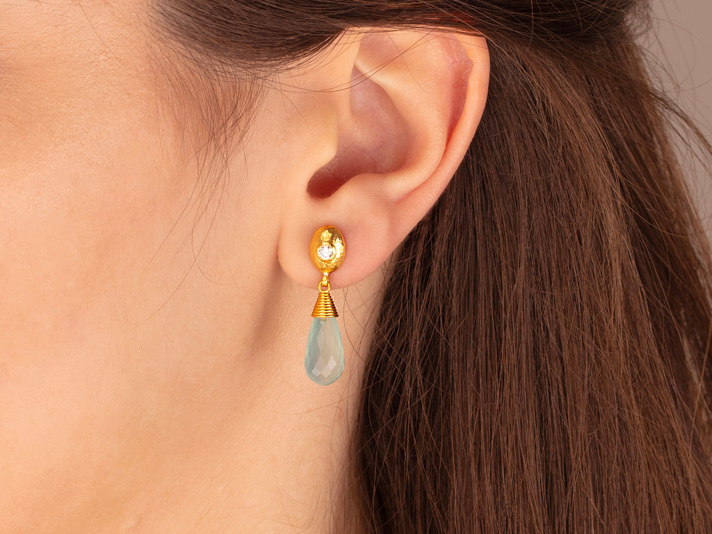 GURHAN, GURHAN Spell Gold Chalcedony Single Drop Earrings, 14x7mm Faceted Teardrop