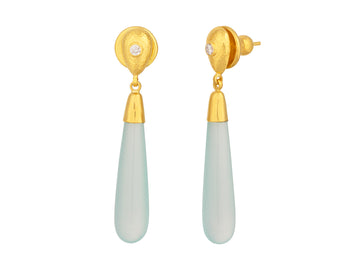 GURHAN, GURHAN Spell Gold Chalcedony Single Drop Earrings, 30x7mm Teardrop on Post Top