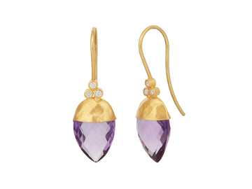 GURHAN, GURHAN Spell Gold Amethyst Single Drop Earrings, 14x10mm Faceted Flat Teardrop