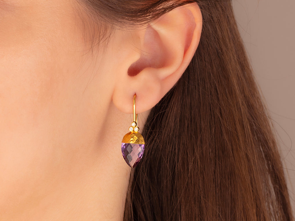 GURHAN, GURHAN Spell Gold Amethyst Single Drop Earrings, 14x10mm Faceted Flat Teardrop