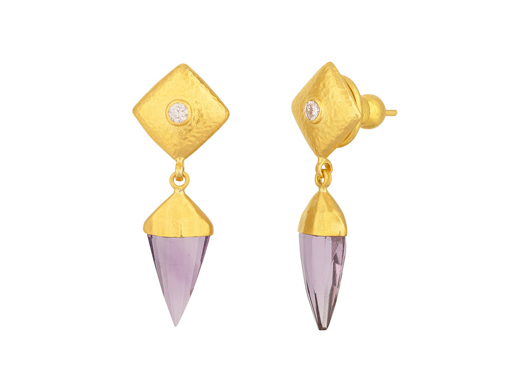 GURHAN, GURHAN Spell Gold Amethyst Single Drop Earrings, 16x8mm Triangle Stone on Square Post Top