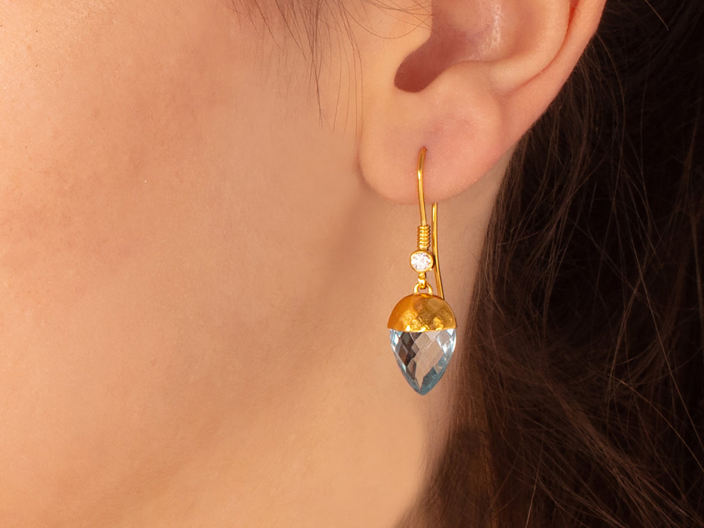 GURHAN, GURHAN Spell Gold Topaz Single Drop Earrings, 14x10mm Teardrop on Wire Hook