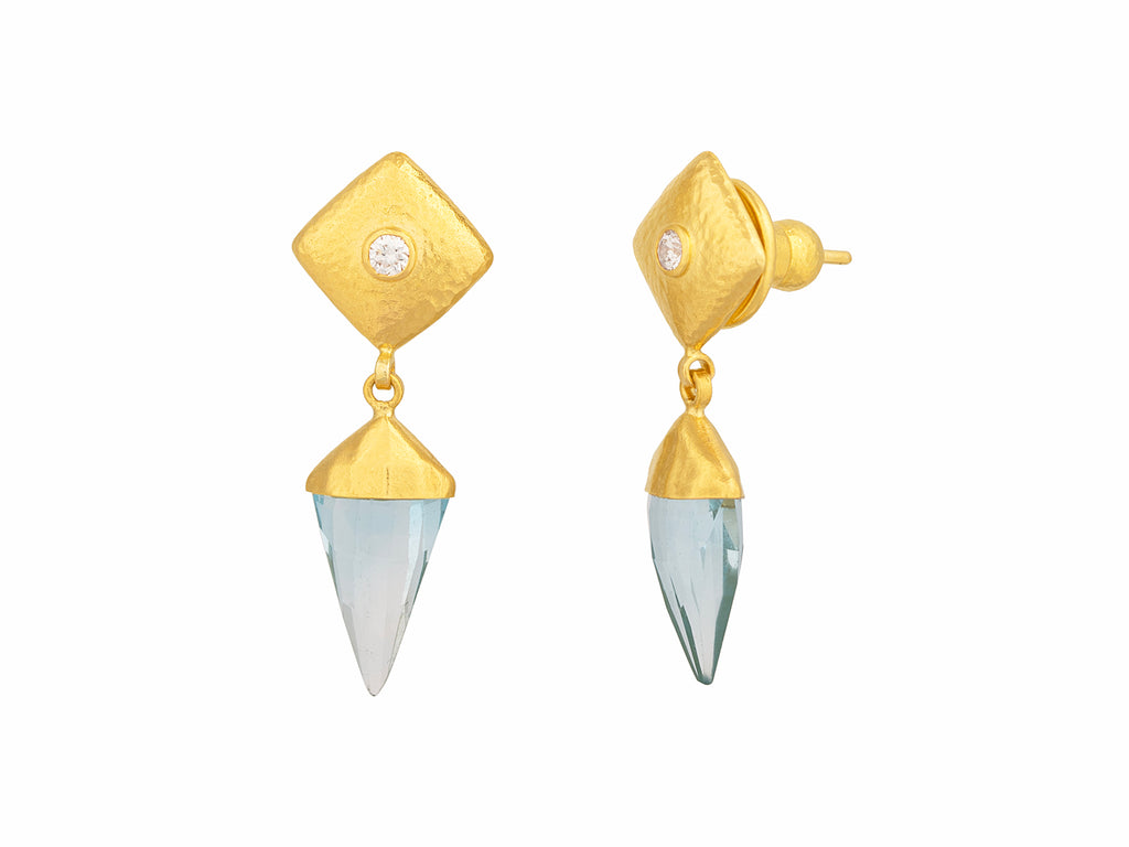 GURHAN, GURHAN Spell Gold Topaz Single Drop Earrings, 16x8mm Triangle Stone on Square Post Top