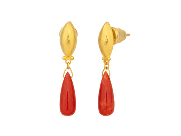 GURHAN, GURHAN Spell Gold Coral Single Drop Earrings, 13x6mm Briolette on Post Top