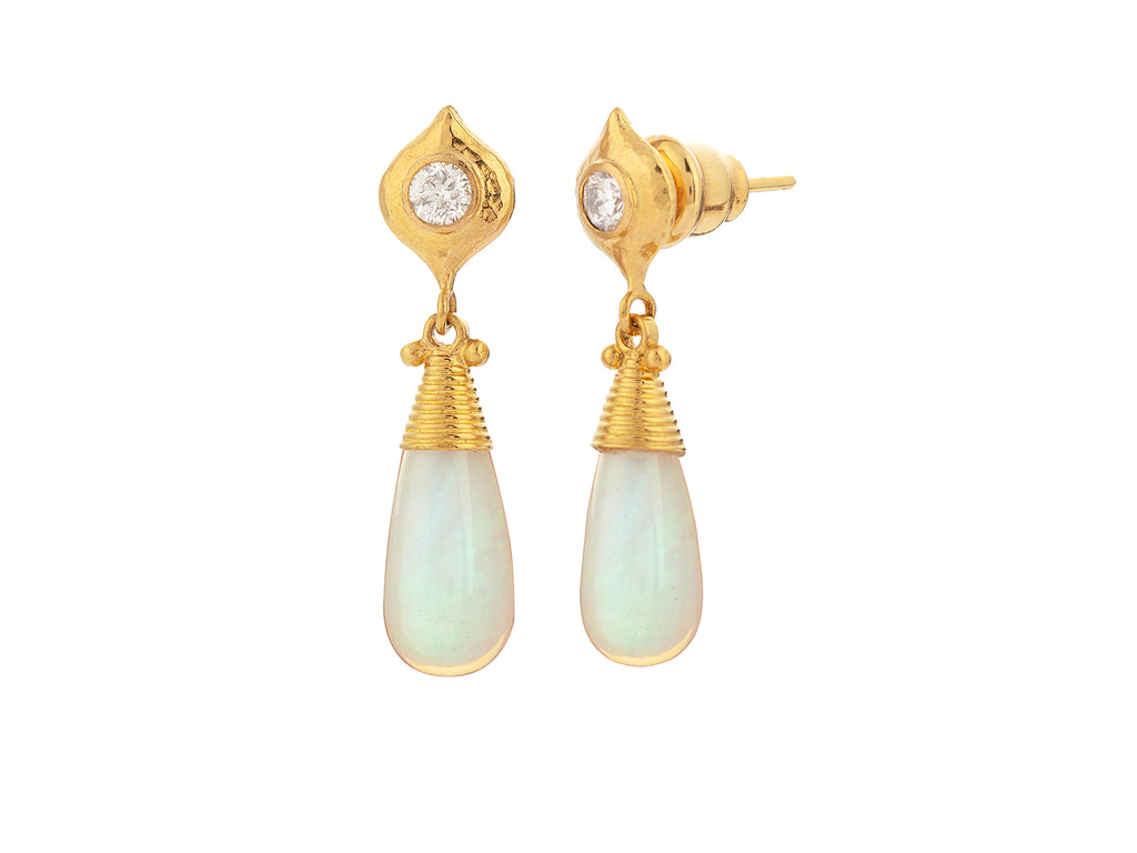 GURHAN, GURHAN Spell Gold Single Drop Earrings, 15x7mm Teardrop, Post Top, Opal and Diamond
