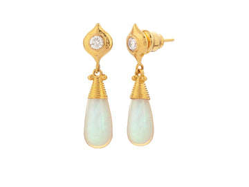 GURHAN, GURHAN Spell Gold Single Drop Earrings, 15x7mm Teardrop, Post Top, Opal and Diamond