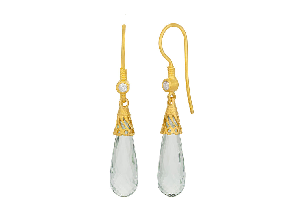 GURHAN, GURHAN Spell Gold Amazonite Single Drop Earrings, 21x7mm Teardrop on Wire Hook