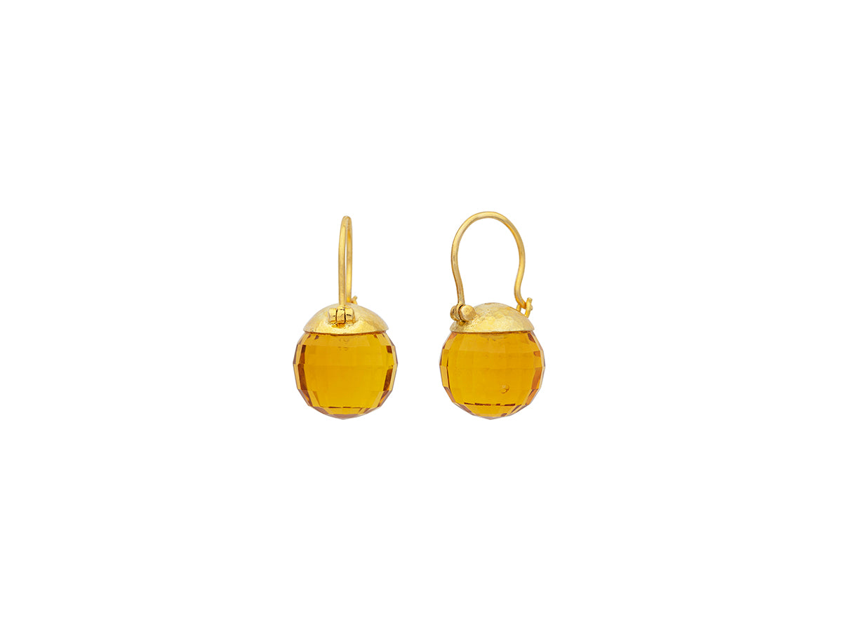 GURHAN, GURHAN Spell Gold Single Drop Earrings, 13mm Balls, with Golden Citrine