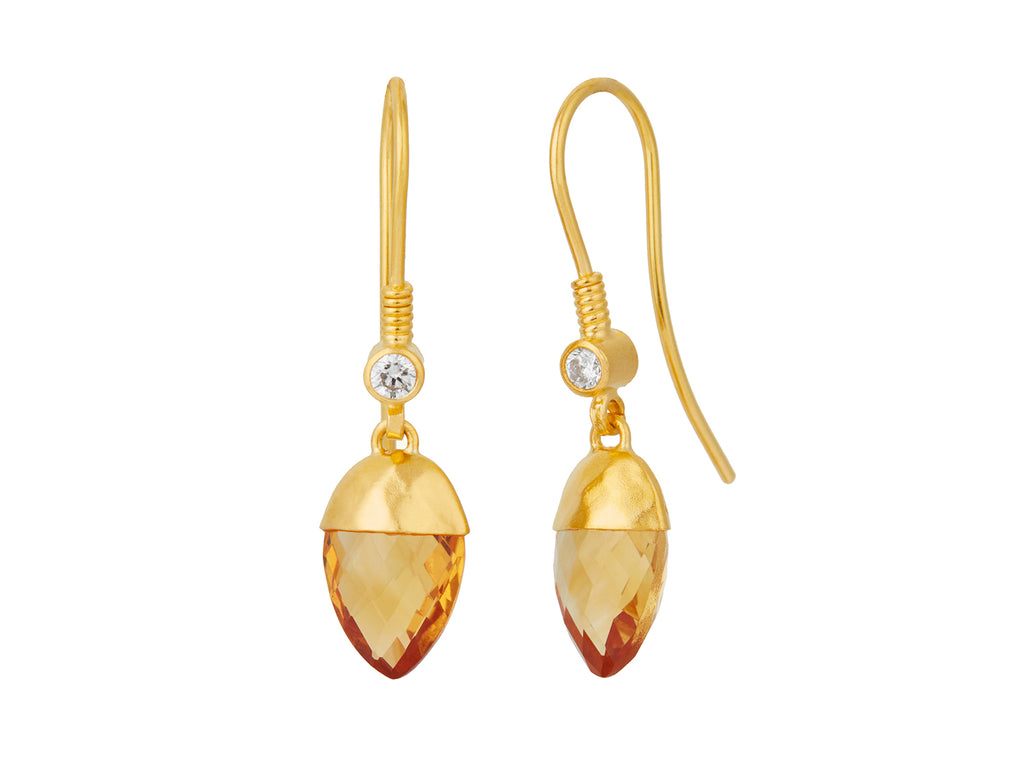 GURHAN, GURHAN Spell Gold Citrine Single Drop Earrings, 12x8mm Teardrop on Wire Hook