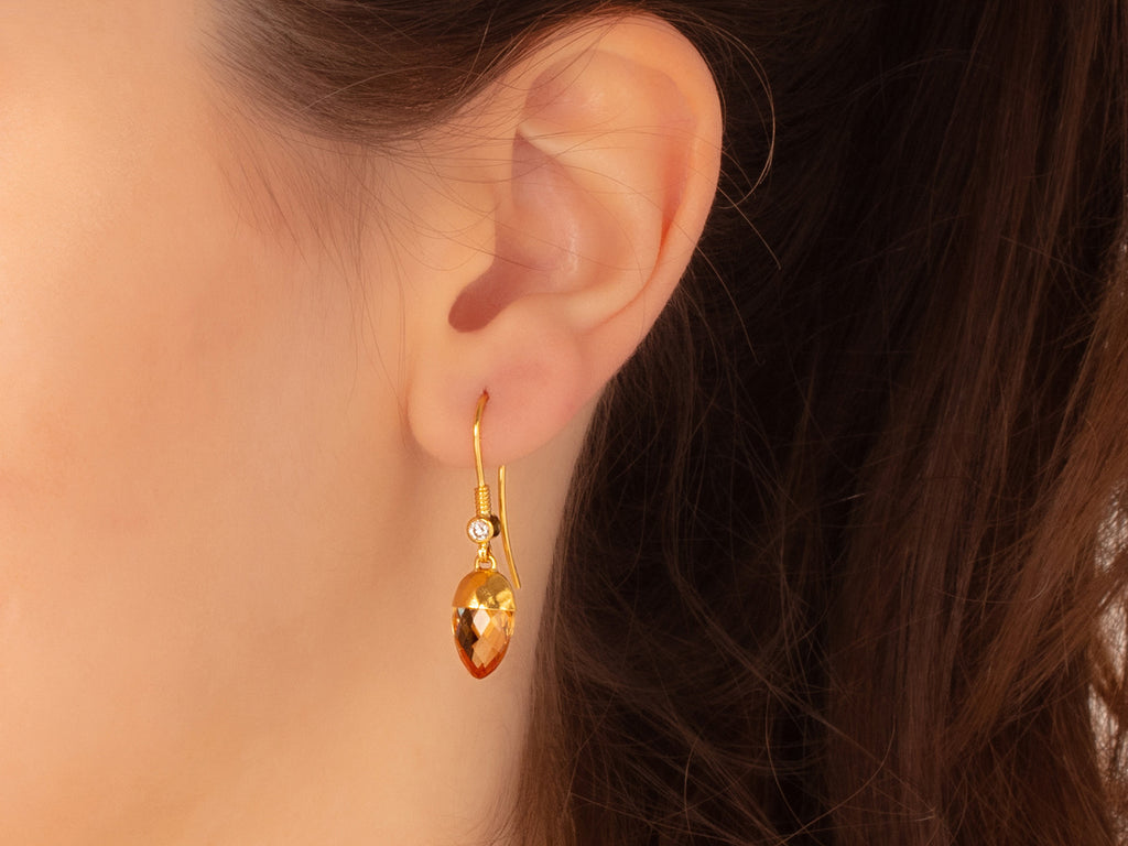 GURHAN, GURHAN Spell Gold Citrine Single Drop Earrings, 12x8mm Teardrop on Wire Hook