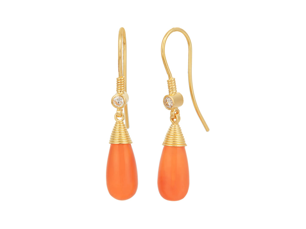 GURHAN, GURHAN Spell Gold Carnelian Single Drop Earrings, 14x7mm Teardrop on Wire Hook