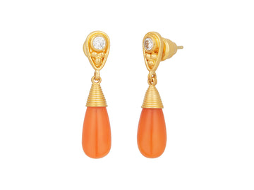 GURHAN, GURHAN Spell Gold Carnelian Single Drop Earrings, 14x7mm Cabochon Teardrop