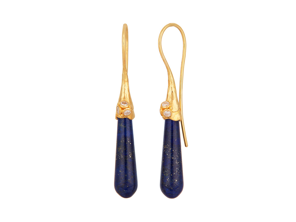 GURHAN, GURHAN Spell Gold Single Drop Earrings, 24x6mm Cabochon Teardrop, Lapis