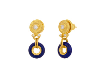 GURHAN, GURHAN Spell Gold Lapis Single Drop Earrings, 10mm Open Ring on Post Top