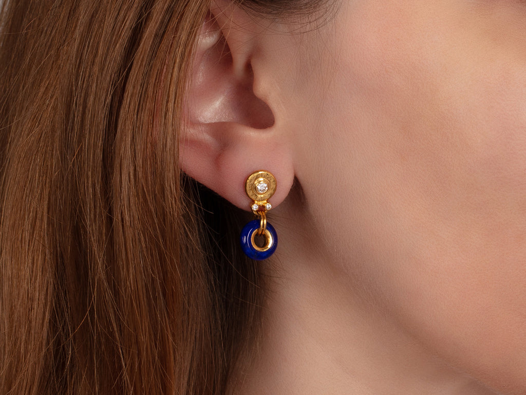 GURHAN, GURHAN Spell Gold Lapis Single Drop Earrings, 10mm Open Ring on Post Top