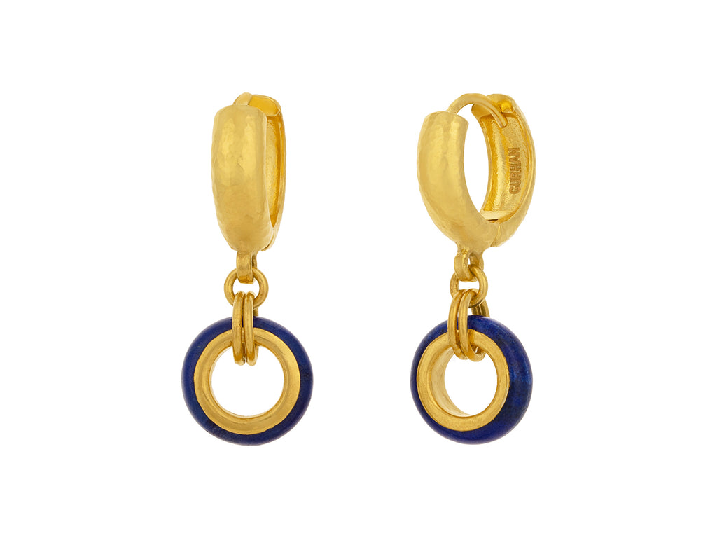 GURHAN, GURHAN Spell Gold Lapis Single Drop Earrings, 10mm Open Ring on Huggie Hoop