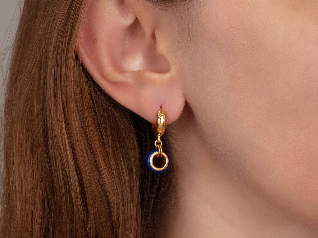 GURHAN, GURHAN Spell Gold Lapis Single Drop Earrings, 10mm Open Ring on Huggie Hoop