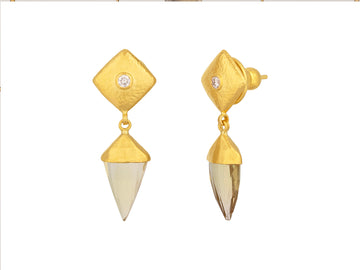 GURHAN, GURHAN Spell Gold Citrine Single Drop Earrings, 16x8mm Triangle Stone on Square Post Top