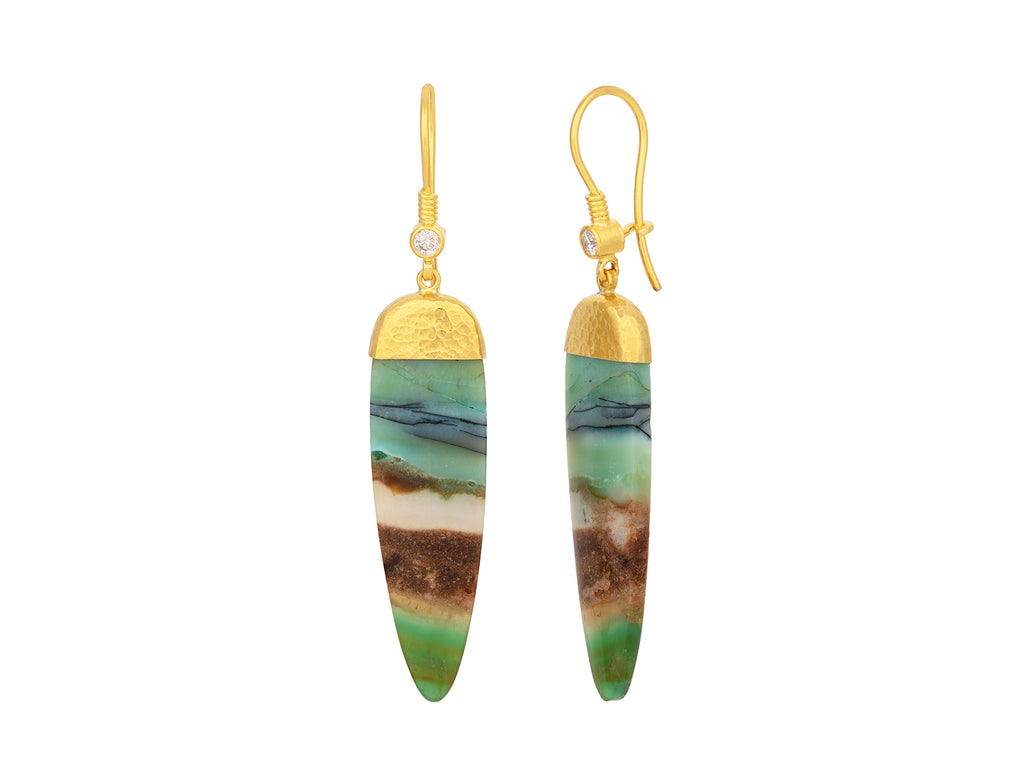 GURHAN, GURHAN Spell Gold Opal Single Drop Earrings, 38x10mm Teardrop on Wire Hook