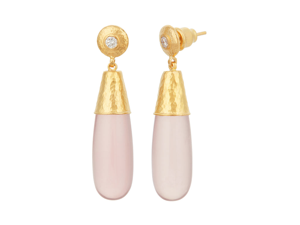 GURHAN, GURHAN Spell Gold Single Drop Earrings, 30x10mm Teardrop, Quartz and Diamond