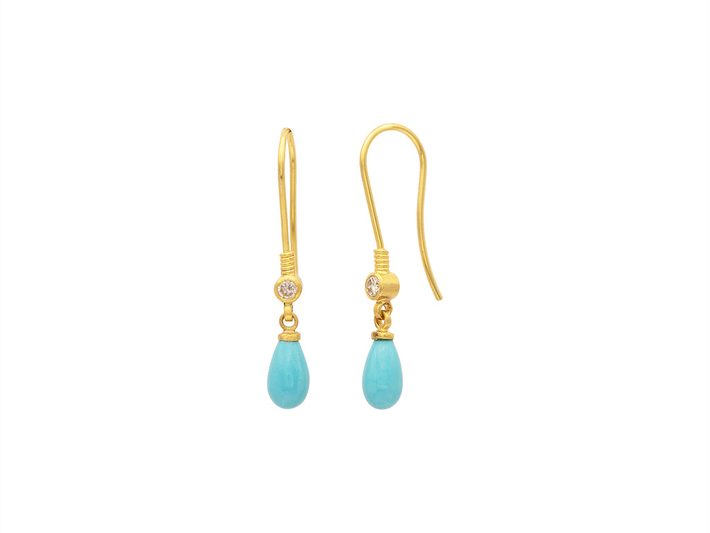 GURHAN, GURHAN Spell Gold Turquoise Single Drop Earrings, 8x5mm Teardrop