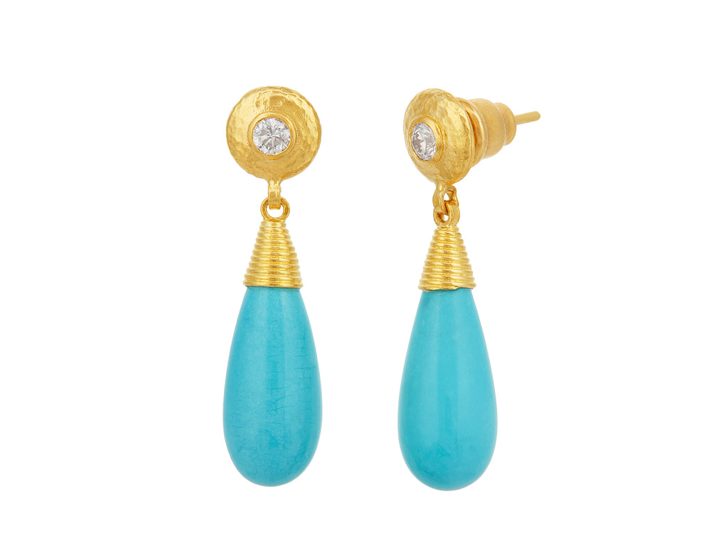 GURHAN, GURHAN Spell Gold Turquoise Single Drop Earrings, 18x8mm Teardrop