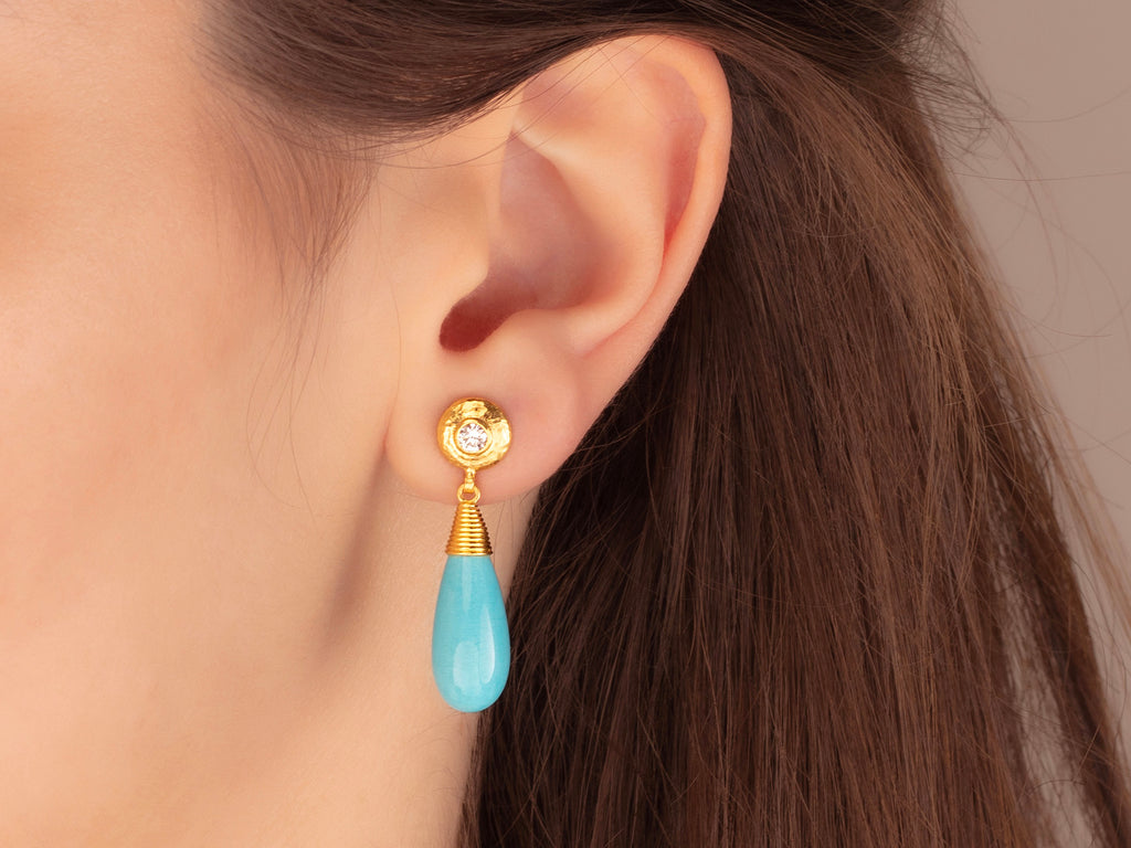 GURHAN, GURHAN Spell Gold Turquoise Single Drop Earrings, 18x8mm Teardrop