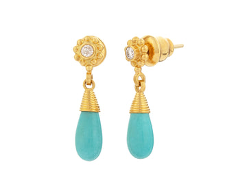 GURHAN, GURHAN Spell Gold Turquoise Single Drop Earrings, 10x5mm Teardrop, Post Top