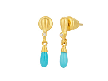 GURHAN, GURHAN Spell Gold Turquoise Single Drop Earrings, 7x3.5mm Teardrop