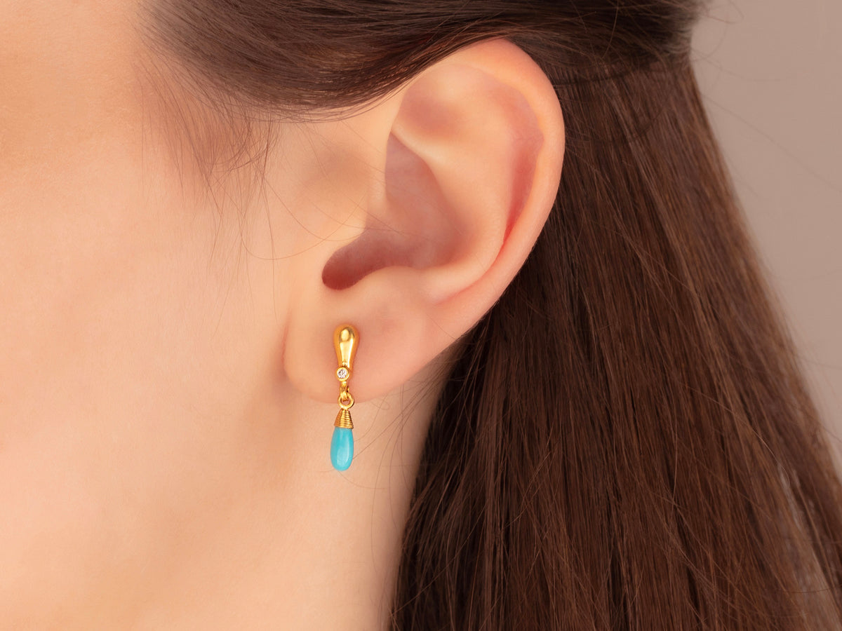 GURHAN, GURHAN Spell Gold Single Drop Earrings, 7x3.5mm Teardrop, Turquoise and Diamond
