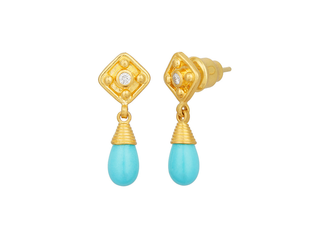 GURHAN, GURHAN Spell Gold Turquoise Single Drop Earrings, 8x5mm Teardrop