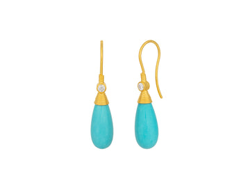 GURHAN, GURHAN Spell Gold Turquoise Single Drop Earrings, 18x8mm Teardrop on Wire Hook