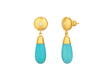 GURHAN, GURHAN Spell Gold Turquoise Single Drop Earrings, 18x8mm Teardrop on Round Post Top