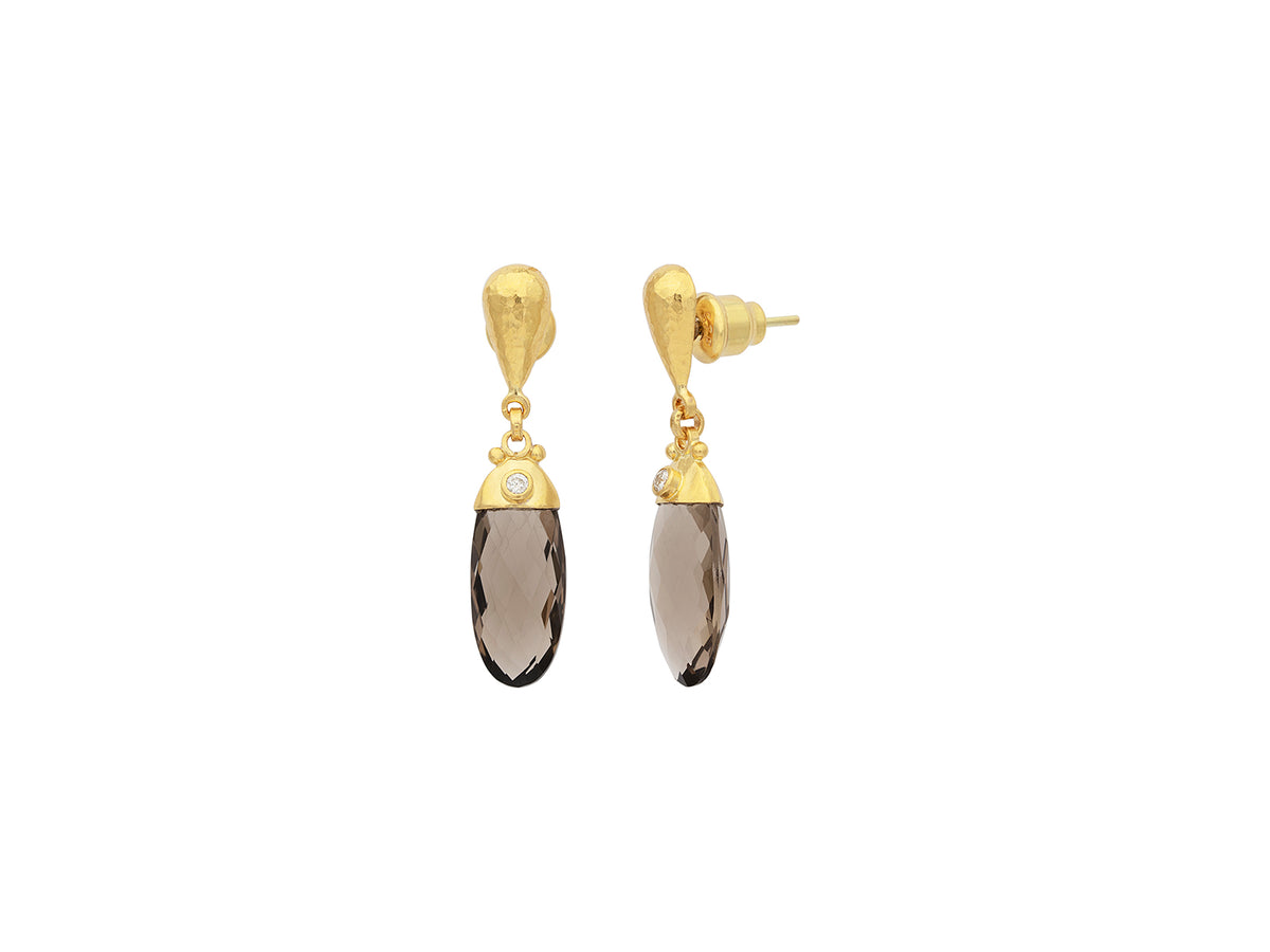 GURHAN, GURHAN Spell Gold Single Drop Earrings, Flat Facetted Oval, with Quartz and Diamond