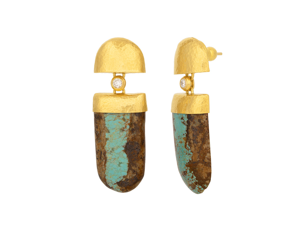 GURHAN, GURHAN Spell Gold Turquoise Single Drop Earrings, 30x16mm Amorphous Drop