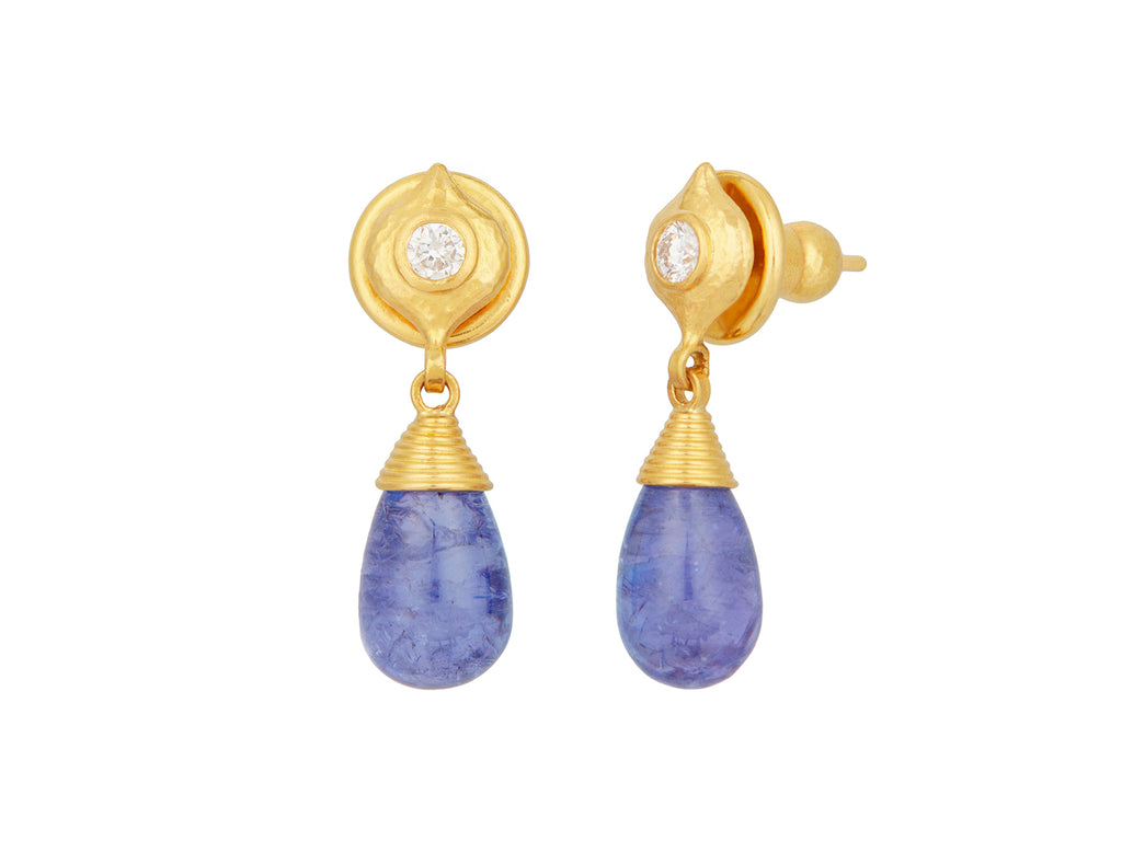 GURHAN, GURHAN Spell Gold Tanzanite Single Drop Earrings, 13x8mm Teardrop