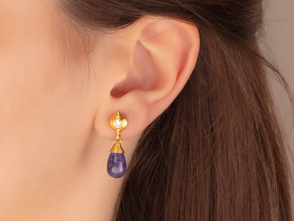 GURHAN, GURHAN Spell Gold Tanzanite Single Drop Earrings, 13x8mm Teardrop