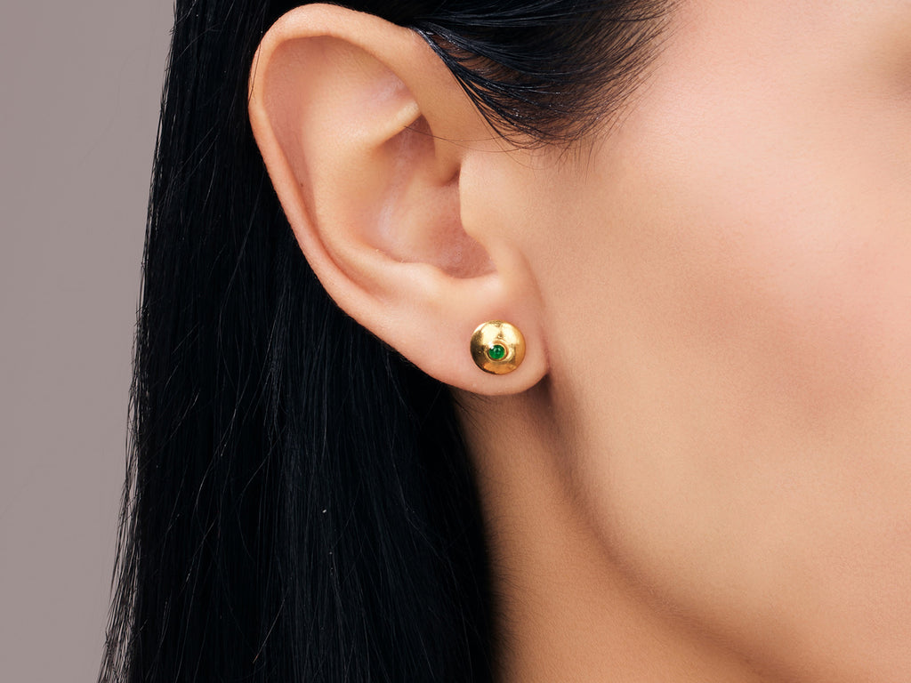 GURHAN, GURHAN Spell Gold Emerald Stud Earrings, 8.5mm Round