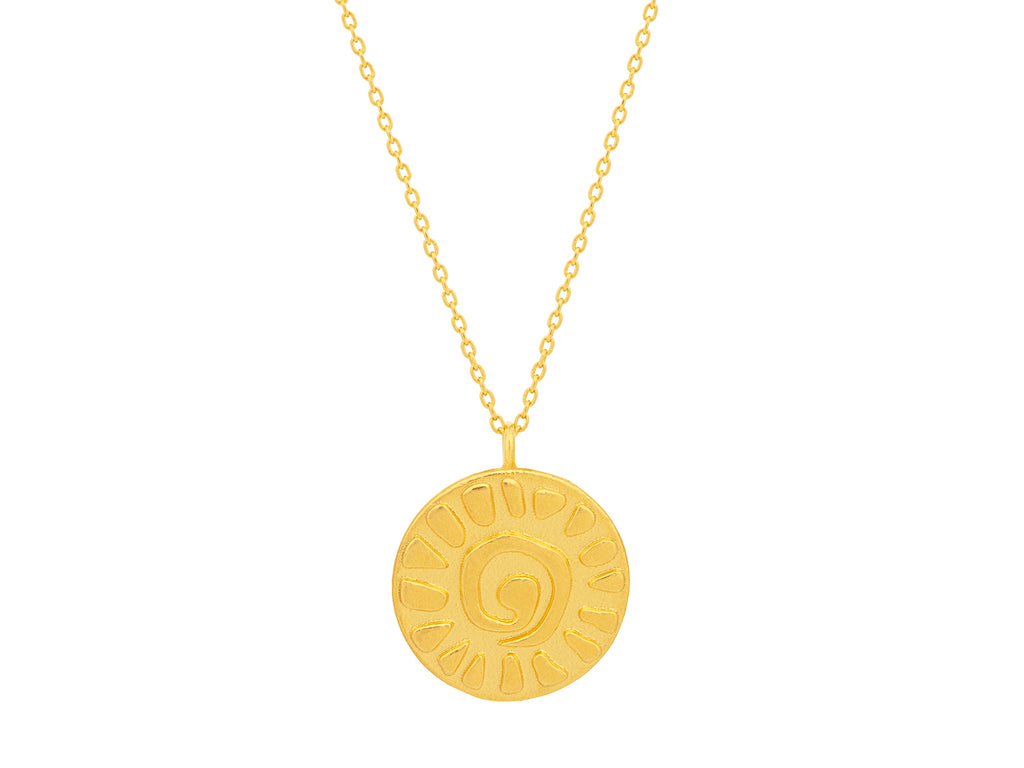 GURHAN, GURHAN Spell Gold Pendant Necklace, Round Disc with Spiral Sun