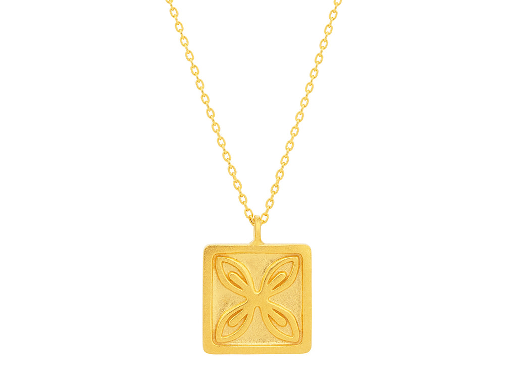 GURHAN, GURHAN Spell Gold Pendant Necklace, 12mm Square with Leaf