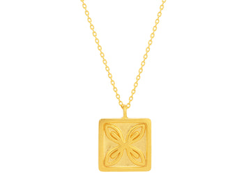 GURHAN, GURHAN Spell Gold Pendant Necklace, 12mm Square with Leaf