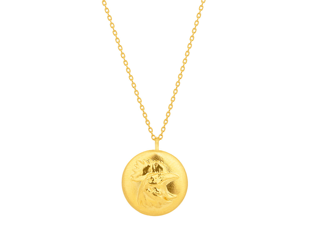 GURHAN, GURHAN Spell Gold Pendant Necklace, Round Disc with Rooster