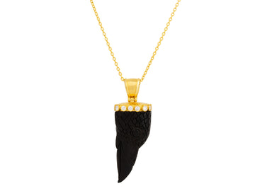 GURHAN, GURHAN Spell Gold Ebony Pendant Necklace, 48x20mm Carved Bird