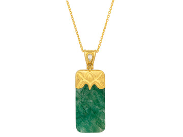 GURHAN, GURHAN Spell Gold Emerald Pendant Necklace, 38x19mm Carved Rectangle