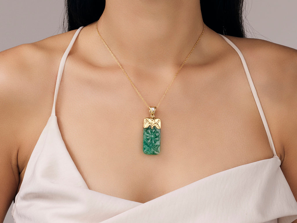 GURHAN, GURHAN Spell Gold Emerald Pendant Necklace, 38x19mm Carved Rectangle