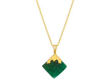 GURHAN, GURHAN Spell Gold Emerald Pendant Necklace, 20mm Carved Square Stone